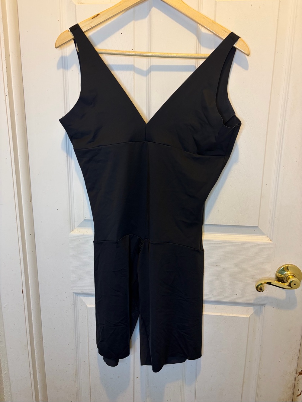 Black V-Neck Shaping Bodysuit with Shorts - Women’s Shapewear #018483